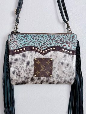 Myra Mascalero Fringe Upcycled Louis Vuitton Custom Bag Tooled Leather crossbody